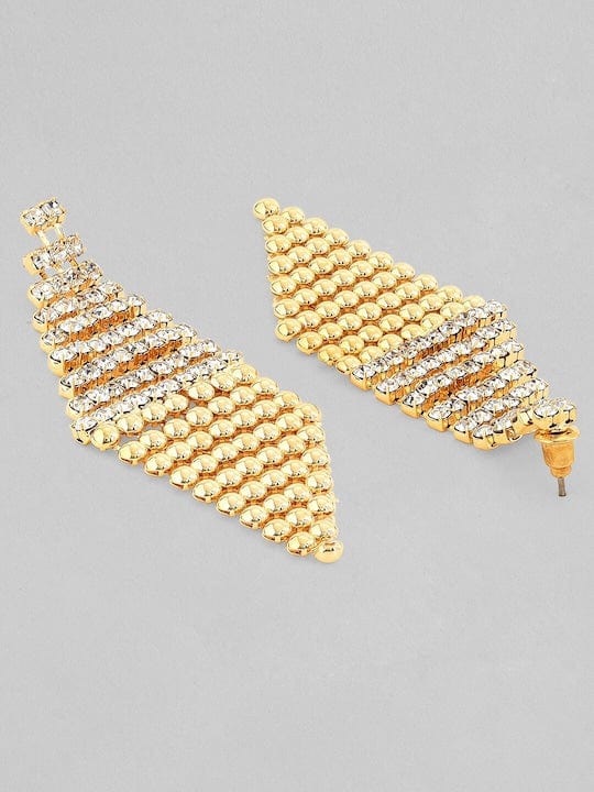 Rubans 18K Gold Plated Zirconia Studded Gold Beaded Patterned Dangle Earrings Earrings