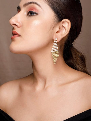 Rubans 18K Gold Plated Zirconia Studded Gold Beaded Patterned Dangle Earrings Earrings