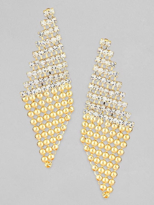 TOKYO TALKIES 18K Gold Plated Zirconia Studded Gold Beaded Patterned Dangle Earrings Earrings