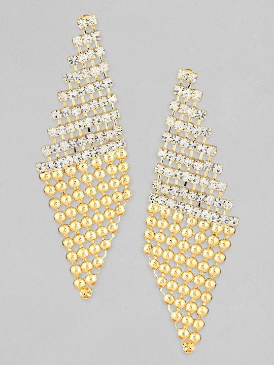 Rubans 18K Gold Plated Zirconia Studded Gold Beaded Patterned Dangle Earrings Earrings