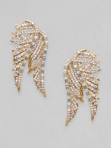 Rubans 18K Gold Plated Zirconia Studded Wing Motif Stud Earrings Earrings