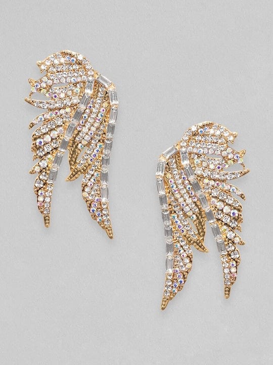 Rubans 18K Gold Plated Zirconia Studded Wing Motif Stud Earrings Earrings