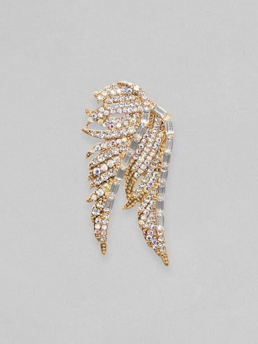 Rubans 18K Gold Plated Zirconia Studded Wing Motif Stud Earrings Earrings