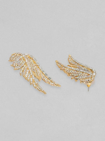 Rubans 18K Gold Plated Zirconia Studded Wing Motif Stud Earrings Earrings