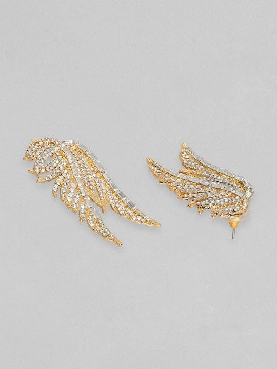 Rubans 18K Gold Plated Zirconia Studded Wing Motif Stud Earrings Earrings