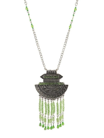 Rubans Oxidized Silver Green Crystal Tassel Necklace Necklaces, Chains & necklace