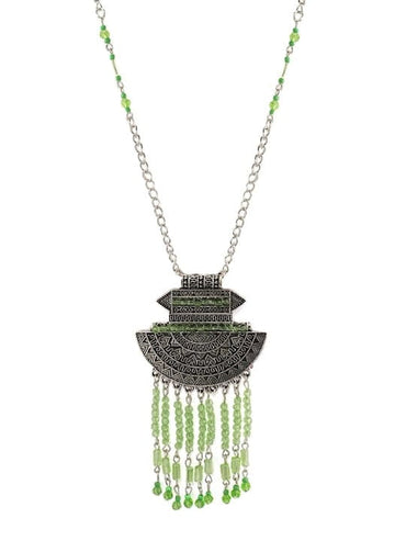 Rubans Oxidized Silver Green Crystal Tassel Necklace Necklaces, Chains & necklace