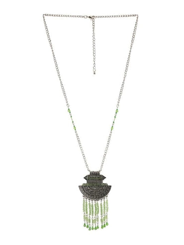 Rubans Oxidized Silver Green Crystal Tassel Necklace Necklaces, Chains & necklace