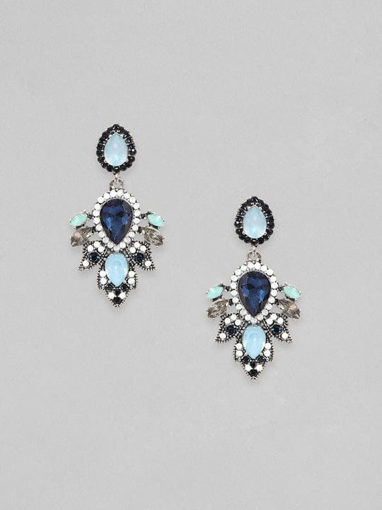 TOKYO TALKIES Oxidized Silver Plated Blue Zirconia Dangle Earrings Earrings