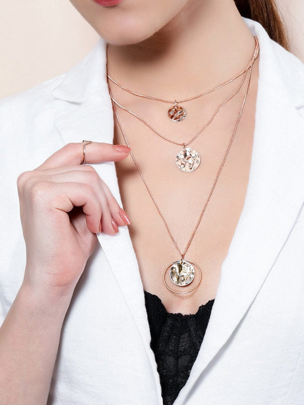 Rubans Rose Gold-Plated Handcrafted Multi Layer Chain Necklace Necklaces, Necklace Sets, Chains & Mangalsutra