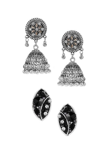 Rubans Set Of 2, Oxizided Jhumka & Stud Earrings Earrings