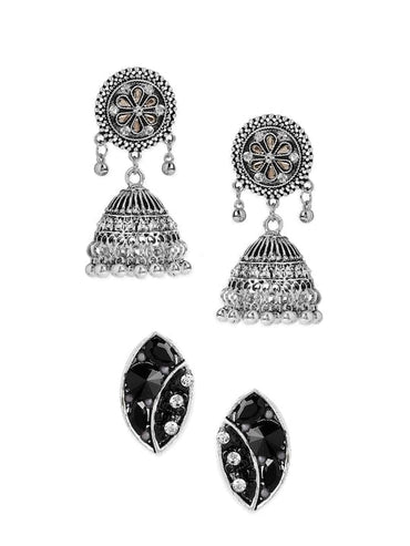 Rubans Set Of 2, Oxizided Jhumka & Stud Earrings Earrings