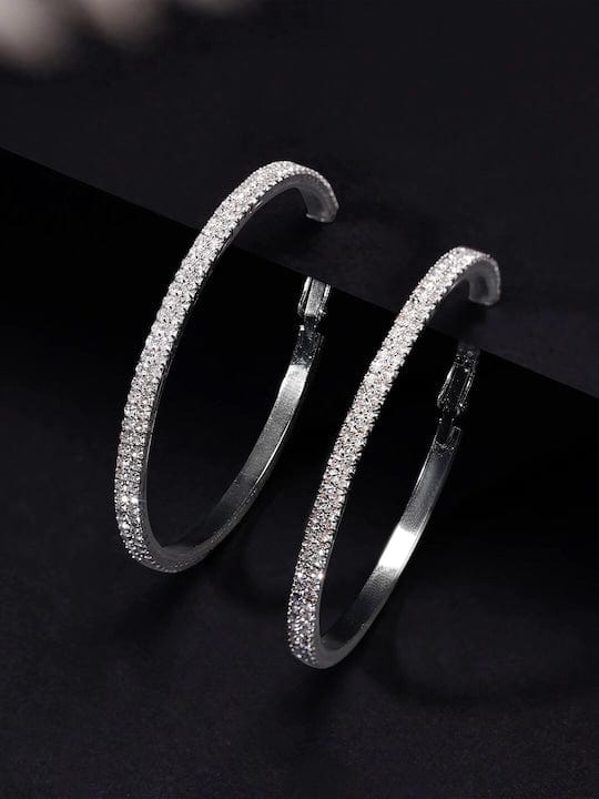 TOKYO TALKIES Silver-Toned Contemporary Hoop Earrings Earrings