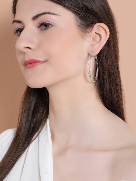 TOKYO TALKIES Silver-Toned Contemporary Hoop Earrings Earrings