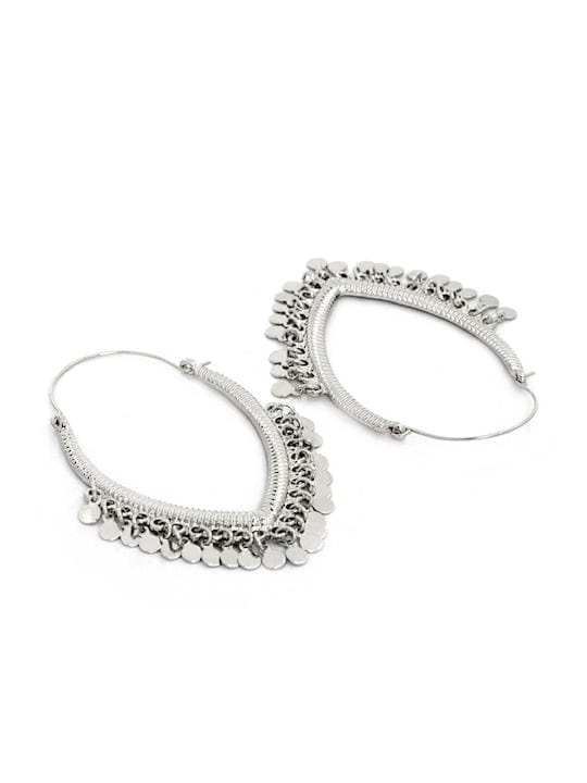 TOKYO TALKIES Silver-Toned & White Handcrafted Hoop Earrings Earrings