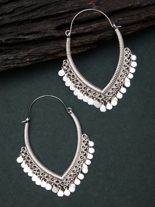 TOKYO TALKIES Silver-Toned & White Handcrafted Hoop Earrings Earrings