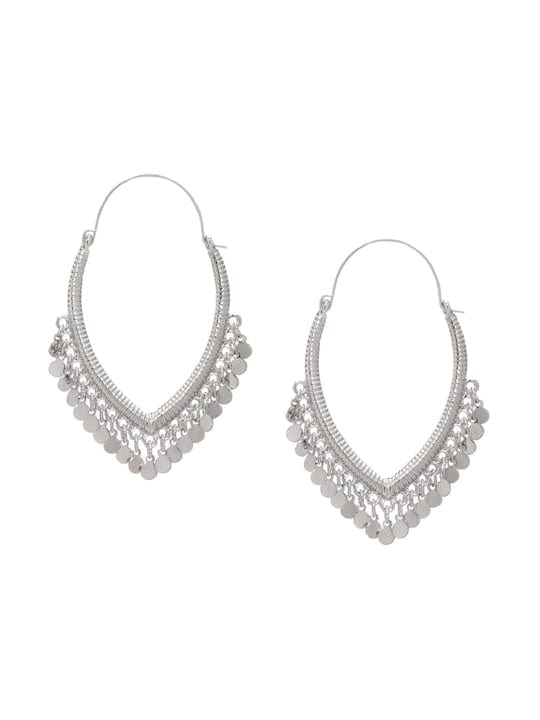 TOKYO TALKIES Silver-Toned & White Handcrafted Hoop Earrings Earrings