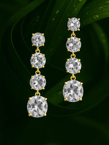 Rubans 18K Gold Toned Clear & Opal Zircon Studded Drop Earring Earrings
