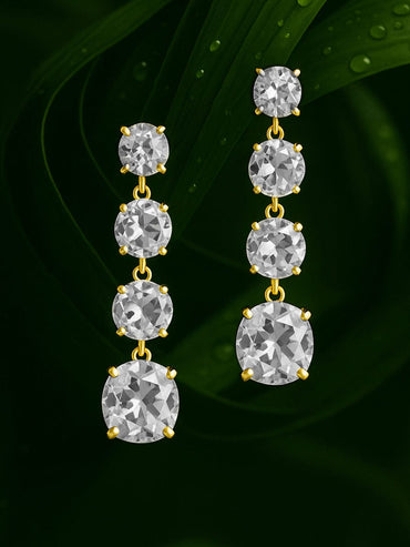 Rubans 18K Gold Toned Clear & Opal Zircon Studded Drop Earring Earrings