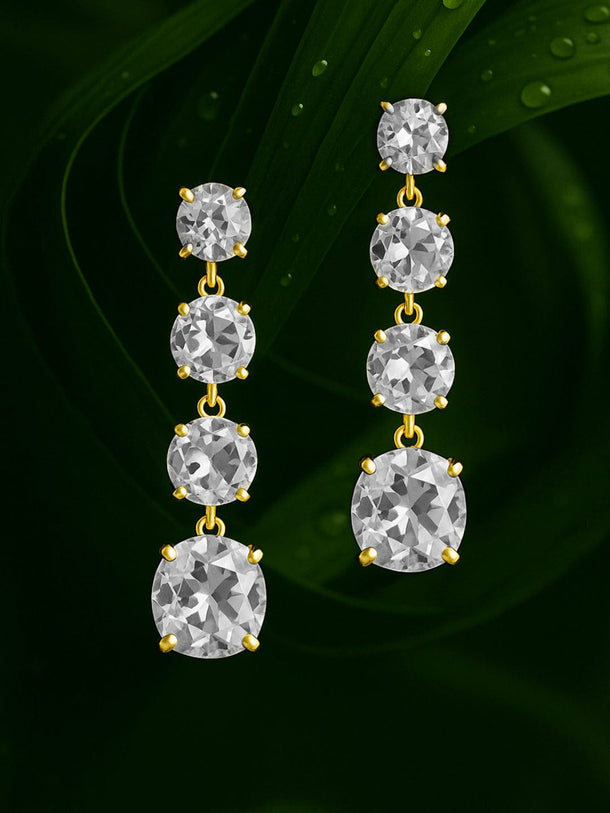 Rubans 18K Gold Toned Clear & Opal Zircon Studded Drop Earring Earrings