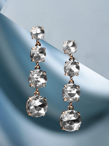 Rubans 18K Gold Toned Clear & Opal Zircon Studded Drop Earring Earrings