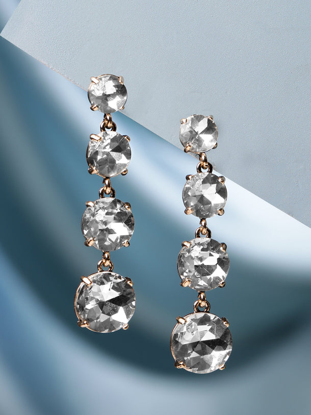 Rubans 18K Gold Toned Clear & Opal Zircon Studded Drop Earring Earrings