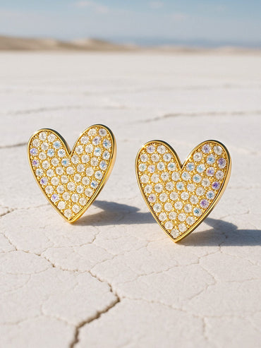 Rubans 18K Gold Toned White Zircons Studded Heart Stud Earring Earrings