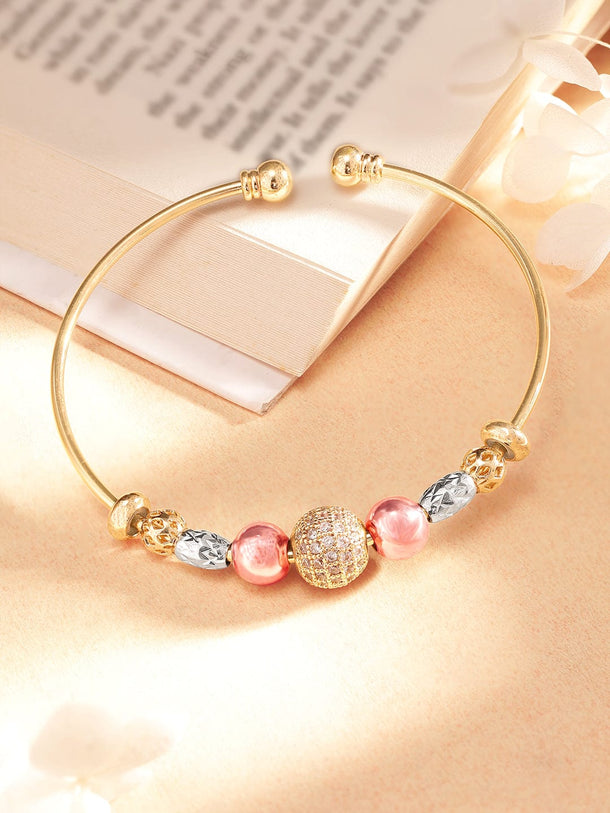 Rubans FASHION ACCESSORIES 18K Gold Plated Zirconia Beaded Charm Adjustable Minimal Bracelet Bangles & Bracelets