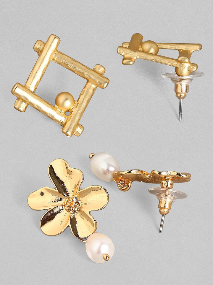 Tokyo Talkies X Rubans Fashion Accessories Gold-Toned  White Set Of 2 Drop Earrings Earrings