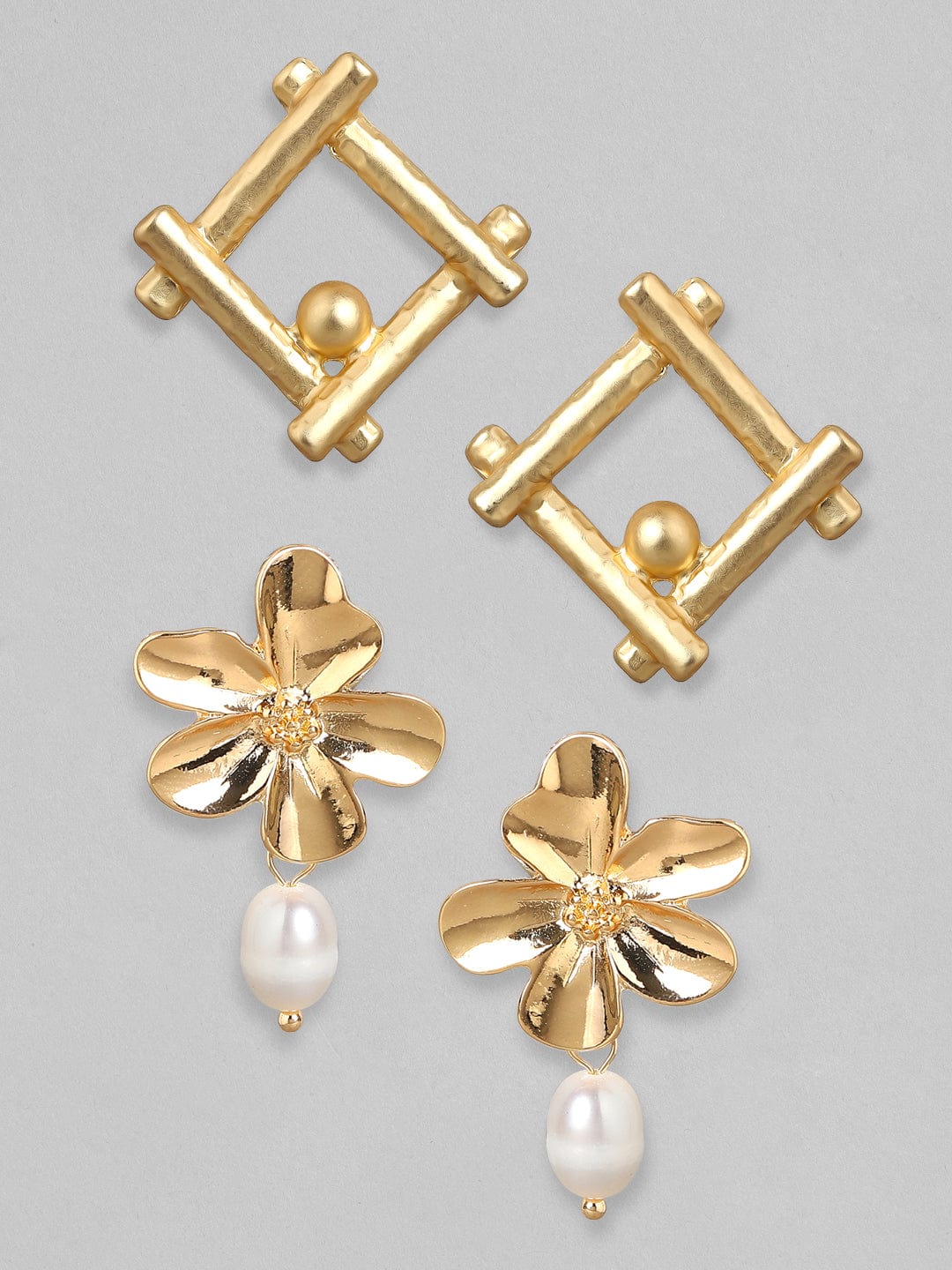 Tokyo Talkies X Rubans Fashion Accessories Gold-Toned  White Set Of 2 Drop Earrings Earrings