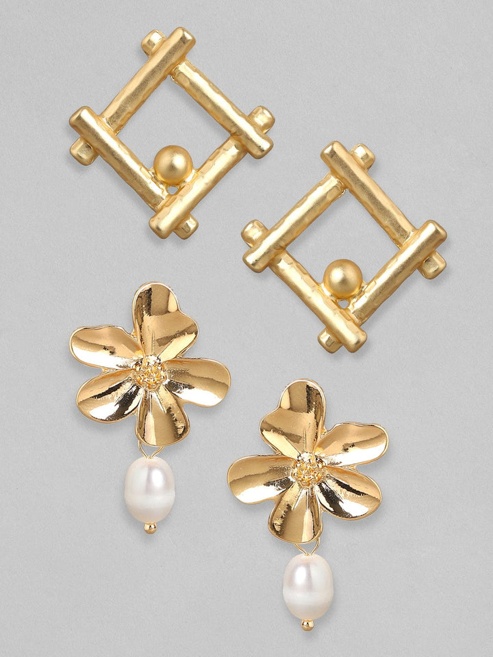 Tokyo Talkies X Rubans Fashion Accessories Gold-Toned  White Set Of 2 Drop Earrings Earrings