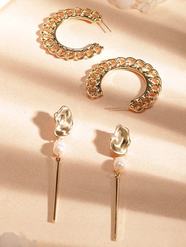 Rubans Fashion Accessories Set Of 2 Gold-Plated Contemporary Earrings Earrings