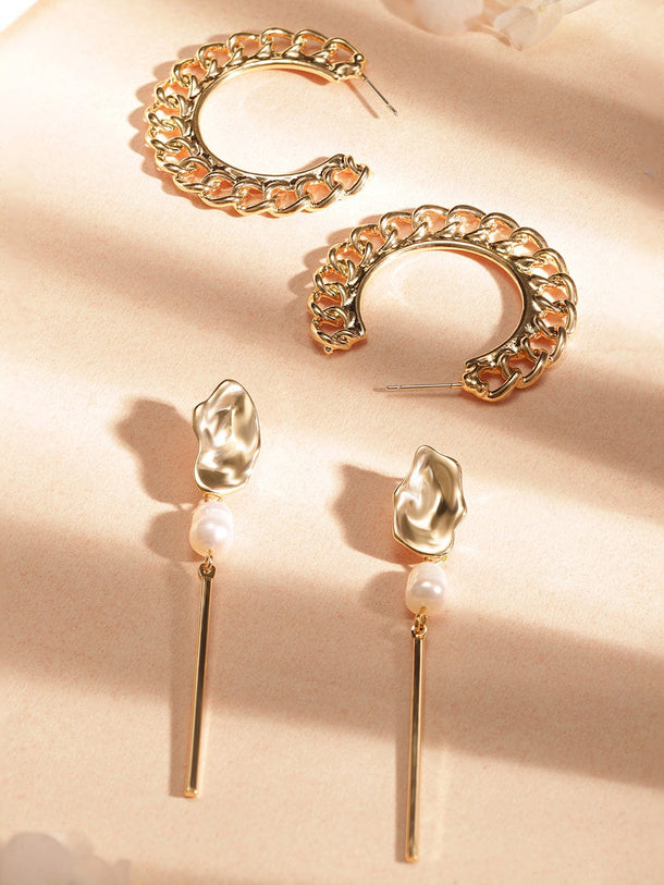 Rubans Fashion Accessories Set Of 2 Gold-Plated Contemporary Earrings Earrings