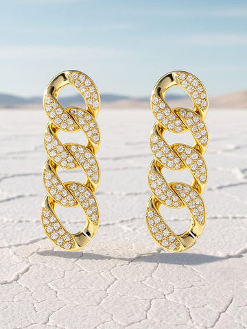 Rubans Gold Plated Handcrafted Rhinestone Interlink Drop Earrings Earrings