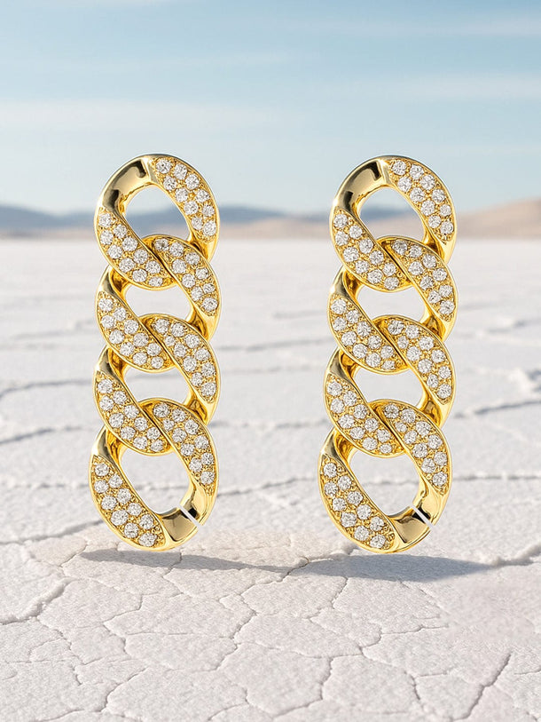 Rubans Gold Plated Handcrafted Rhinestone Interlink Drop Earrings Earrings