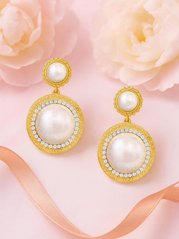 rubans Gold Plated Pearl Studded Party Wear Earring. Earrings