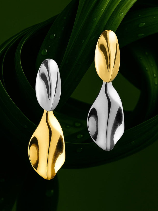 Rubans Gold & Silver Dual Toned Contemporary Drop Earrings Earrings