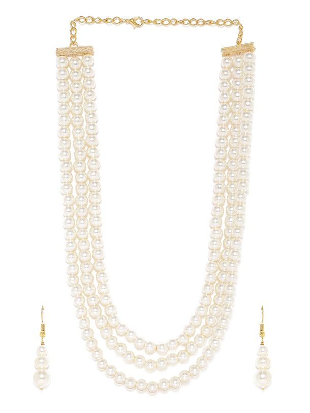Trilogy of Elegance 3-Layer Pearl Beaded Necklace Set Necklace