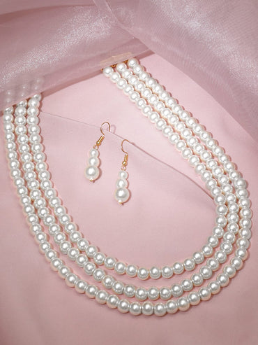 Trilogy of Elegance 3-Layer Pearl Beaded Necklace Set Necklace