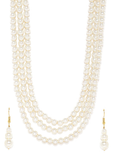 Trilogy of Elegance 3-Layer Pearl Beaded Necklace Set Necklace