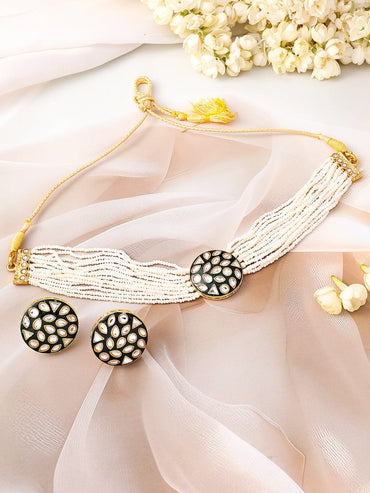 Urban Glow Green Enamel Kundan Choker Set Jewellery Set