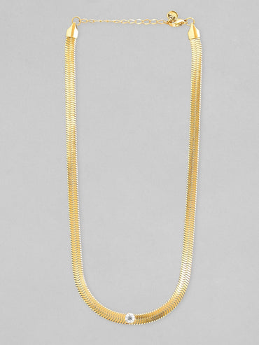 Rubans Voguish 18K Gold Plated Stainless Steel Waterproof Snake Chain With A Solitaire Zircon Studded Choker.