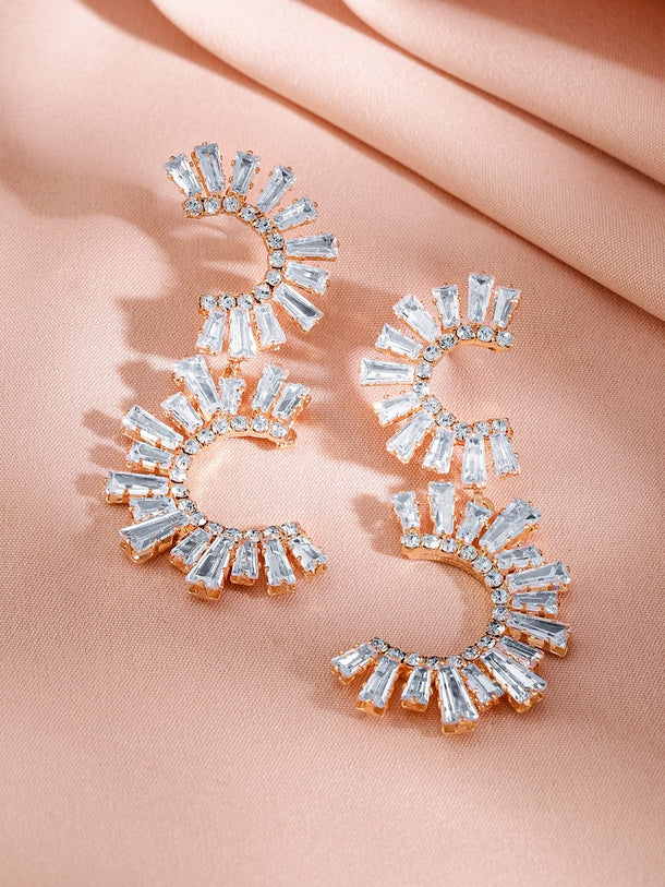 Vibrant Curves Crystal Studded Statement Earrings Earrings