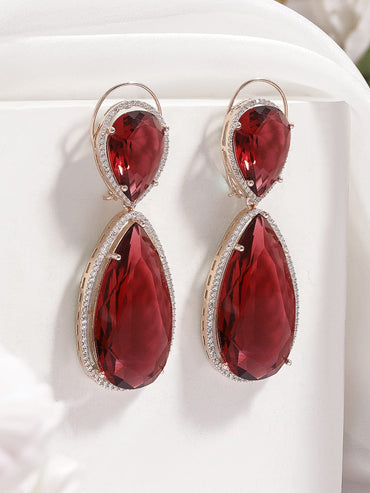 Vivid Glow Red Stone American Diamond Zirconia Drop Earrings Earrings