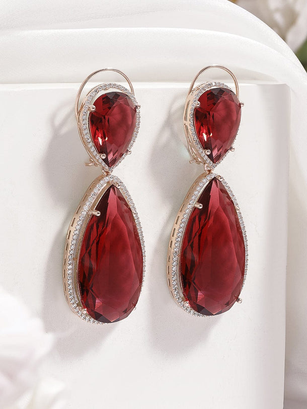 Vivid Glow Red Stone American Diamond Zirconia Drop Earrings Earrings