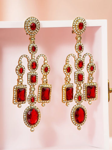 Vivid Glow Red Stone Danglers Earrings