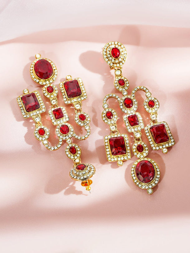 Vivid Glow Red Stone Danglers Earrings