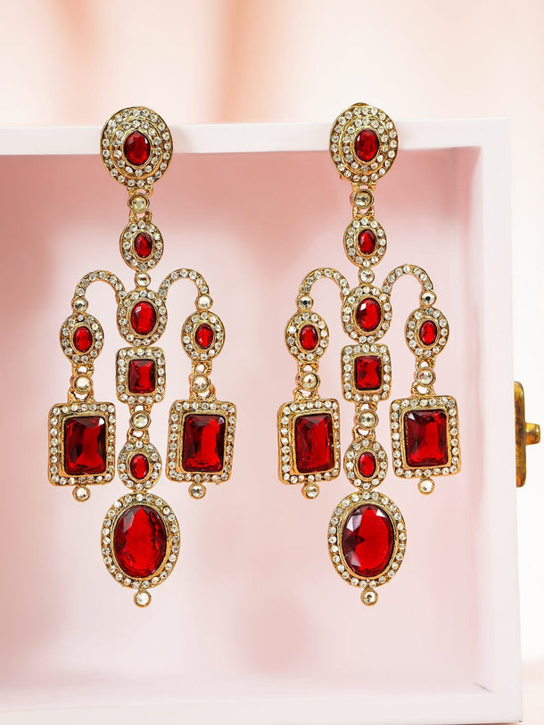 Vivid Glow Red Stone Danglers Earrings