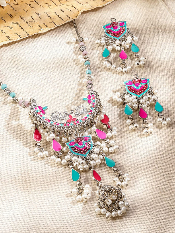 Vivid Hues Oxidised Necklace Set Jewellery Set