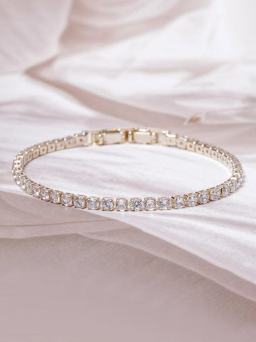 Voguish 22K Gold Plated AD & Cubic Zirconia Studded Delicate Tennis Bracelet Bangles & Bracelets
